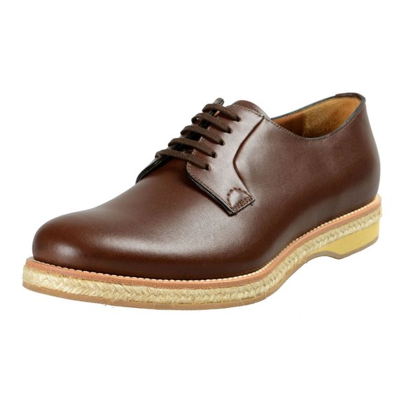Prada Mens Deep Brown Leather Casual Oxfords Shoes - Picture 1 of 8